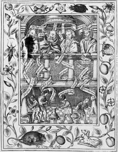 Velcí alchymisté inspirují práci v laboratoři z Theatrum Chemicum Britannicum, 1652