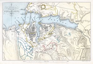 Mapa znázorňující obléhání Sevastopolu, Krymská válka, 1854-1855, 1893.