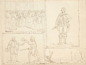 Čtyři skici, 1824 (pero a hnědý inkoust na leštěném papíře)