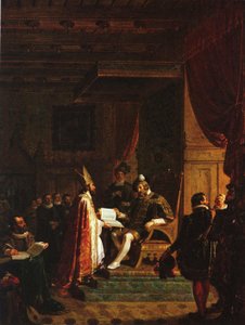 Mikael Agricola předává finský NT králi Gustavu Vasovi od Robert Wilhelm Ekman