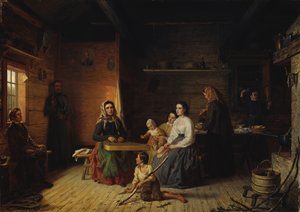 Hraní na Kantele v selské chalupě, 1868.