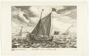 Boeiers Een Boeijer groot about 44 Last / Boïer de 44 Tonneaux (název na objektu) Hollandse scheeptypen, 1627 (název série) Různé lodě Don ton se sert dans les Unies Provincie / Ikony různých holandských lodí, které se používají hlavně ve vodách