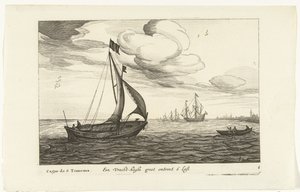 Vrachtkagen Een Vracht-kaghe groot about 6 Last / Cague de 6 Tonneaux (název na objektu) Hollandse scheeptypen, 1627 (název série) Různé lodě Don ton se sert dans les United Provinces / Ikony různých holandských lodí, jejichž použití je většinou v