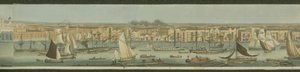 Panoramatický pohled na řeku Temži, z jejího jižního břehu v Bermondsey ukazuje Stepney, 1823 (akvatinta)