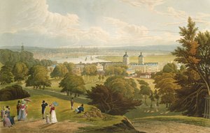 Pohled na Londýn převzatý z Greenwich Park, hospoda. 1820 Colnaghi und Co. (akvatinta)