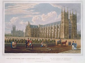 Pohled na Westminsterské opatství a kostel sv. Markéty, hospoda. od Colnaghi und Co. (akvatinta)