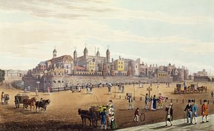 Pohled na Tower of London a mincovnu, hospoda. od Colnaghi und Co, 1821 (barevný aquaint)