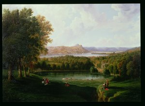 Pohled z Tarrytownu na staroholandský kostel a panství Beckham, 1866