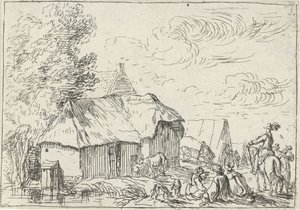 Kemp ve vesnici Krajiny s tábořišti (název série) od Robert van den Hoecke