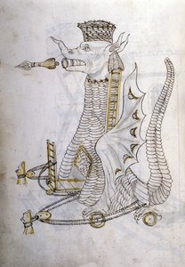 Umění války: studium vojenských strojů. „Arabica machina“, arabský stroj na obléhání města, ilustrace z „De re Militari“ od inženýra Roberta Valturia (1413-1483?)