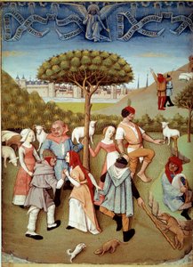 Tanec Champetre Oznámení pastýřům. Miniatura převzata z „“ Book of Hours od Charlese d