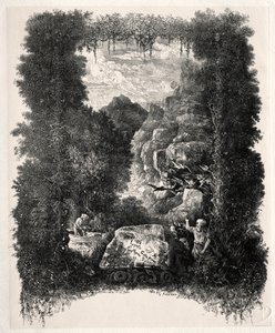 První frontispice pro Bajky a pohádky od Thierry-Faletanse, 1868. od Rodolphe Bresdin