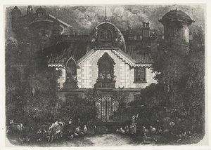 Dům s věží za plotem a pastýřkou s dobytkem Maison enchantee od Rodolphe Bresdin