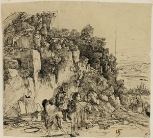Horská krajina s jezdci od Rodolphe Bresdin