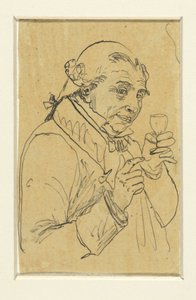 Alter Herr im 18. Jahrhundert Kostüm, in der linken Hand ein Glas Wein erhebend od Rodolphe Bresdin