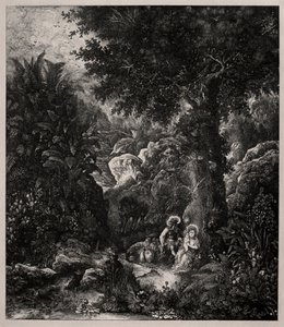 Odpočinek při letu do Egypta s osedlaným oslem, 1871. od Rodolphe Bresdin