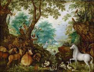 Orphee parmi les animaux - Orpheus mezi zvířaty - Roelant (Roelandt) Savery (1576-1639). Olej na mědi, cca 1628. Rozměr: 27,5x36 cm. Uměleckohistorické muzeum, Vienne