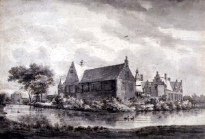 PD.645-1963 The Castle of Marquette, Holandsko, c.1646-47 (mytí, křída, pero a inkoust na papíře) od Roelandt Roghman