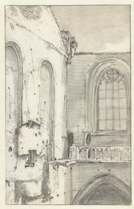 Pohled na transept Nieuwe Kerk, Amsterdam, po požáru v roce 1645 od Roelant Roghman (attributed to)