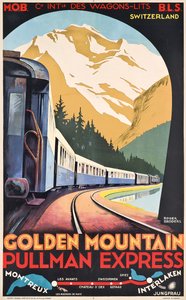 Plakát společnosti Compagnie Internationale des Wagons-Lits propagující Pullmanův expres Zlatá hora, cca 1930 (barevná litografie)