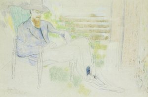 Lytton Strachey píše v zahradě, od Roger Eliot Fry