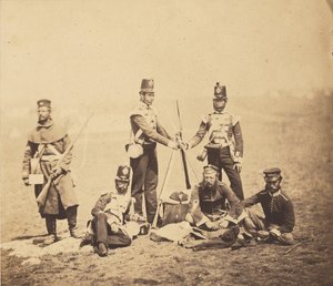 Anglická pěchota skládající pušky do jehlanu od Roger Fenton
