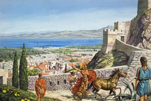 Korint - Citadela na křižovatce (kvaš na papíře) od Roger Payne