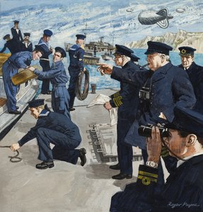 Winston Churchill (1874-1965) v námořní scéně (kvaš na papíře)