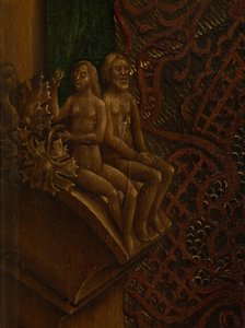 Detail svatého Lukáše kreslícího portrét Panny Marie (olej na desce)