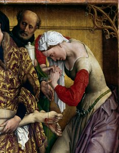 Složení nebo sestoupení kříže. Detail Sainte Marie Madeleine. Oltář Rogier (Roger) Van Der Weyden (1400-1464) 1435 Rozm. 2,20 x 0,35 m Madrid, Musee du Prado - Sestavení aneb Sestup z kříže. Detail svaté Máří Magdaleny. Oltářní obraz od Rogier van der Weyden