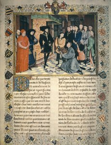 Jean Wauquelin (zemřel 1452) představuje překlad Chronicles of Hainaut na Philip III z Burgundska od Rogier van der Weyden