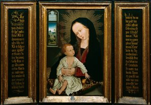 Salve Regina (Salve, ó královno, katolická modlitba), znázornění Panny Marie s dítětem drží hrušku (olej na dřevě) od Rogier van der Weyden