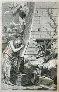 Klasická scéna architekta při práci, ilustrace z Chambrayova „Paralelu starověké architektury s moderní“, vydaného v roce 1723 (rytina) od Roland (after) Freart de Chambray