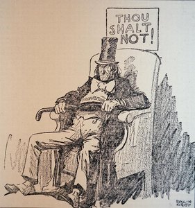 ‚Nebudeš‘, karikatura odsuzující konzumaci alkoholu během éry americké prohibice (1920-33) (litho) od Rollin Kirby