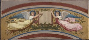 Náčrt kostela Saint-François-Xavier: Evangelií podpíraných dvěma anděly, mezi lety 1874 a 1876 (olej na kvaši, akvarel, papír) od Romain Cazes