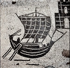 Loď v přístavu Ostia (mozaika od Roman