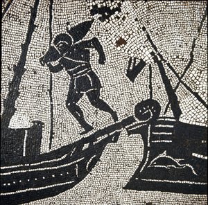 Loď Cagliari vracející se do přístavu Ostia (mozaika od Roman