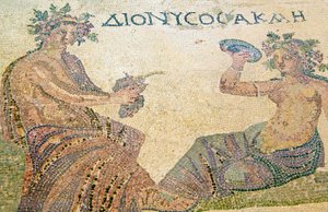 Dionýsos radí nymfě Akme, Dionýsův dům, Paphos, Kypr (mozaika) od Roman