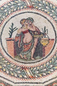 Eros a Psyché. 3. - 4. století. Římská vila Casale, Sicílie (mozaika) od Roman