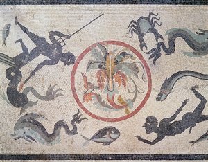 Rybáři a mořští tvorové, 1. století našeho letopočtu (mozaika) od Roman