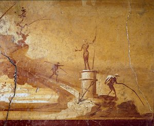 Rybářská scéna Detail monochromatické fresky z Herculanum (Ercolano) 1. století před naším letopočtem. Národní archeologické muzeum v Neapoli n. 9493 od Roman