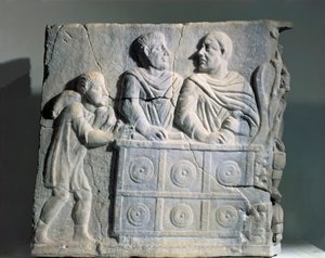 Fragment sarkofágu zobrazující směnárníka, z Říma, Viale del Re od Roman