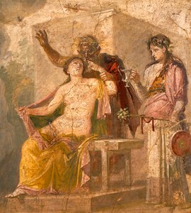 FRESCO s erotickým předmětem zobrazujícím dionysiánskou scénu, z Pompejí (seznam světového dědictví UNESCO od Roman