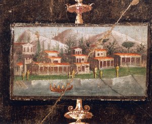 Krajina a architektura v nástěnné malbě v tablinum, Dům Marca Lucrezia Fronta, Pompeje, Kampánie, římská civilizace od Roman
