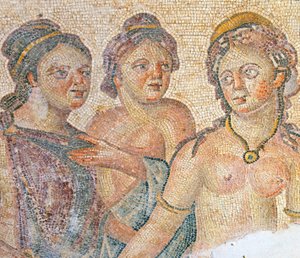 Leda a její služebné, detail z mozaiky Leda a Zeus, Dům Aion, Paphos, Kypr (mozaika) od Roman