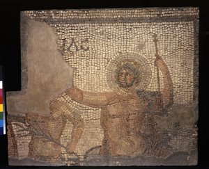 Mozaika z domu Menandrů s Zeus, 3. - 4. století (vápenec a mramorové tessery) od Roman