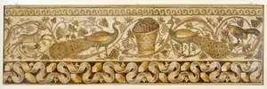 Mosaic of a Vine Scroll Border with Peacocks, Antioch, 526-540 od Roman