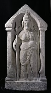 Reliéfní socha zobrazující Brigantia, bohyni domorodých obyvatel severní Británie, jako římskou bohyni, z Birrens, Middlebie, Dumfriesshire (kámen) od Roman
