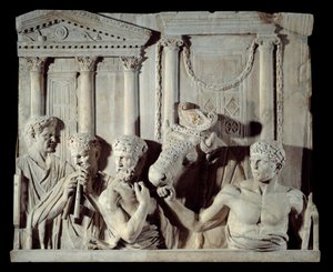 Římské antické umění: Fragment architektonického reliéfu: příprava oběti. Mramorová socha z Říma od Roman