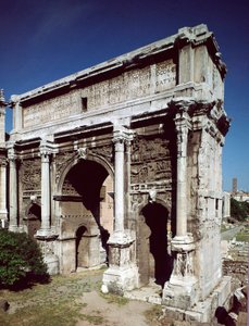 Římské umění: Vítězný oblouk římského císaře Septime Severus (Lucius Septimius Severus) (146-211) realizovaný v roce 203 n. l., Forum Romanum, Řím od Roman